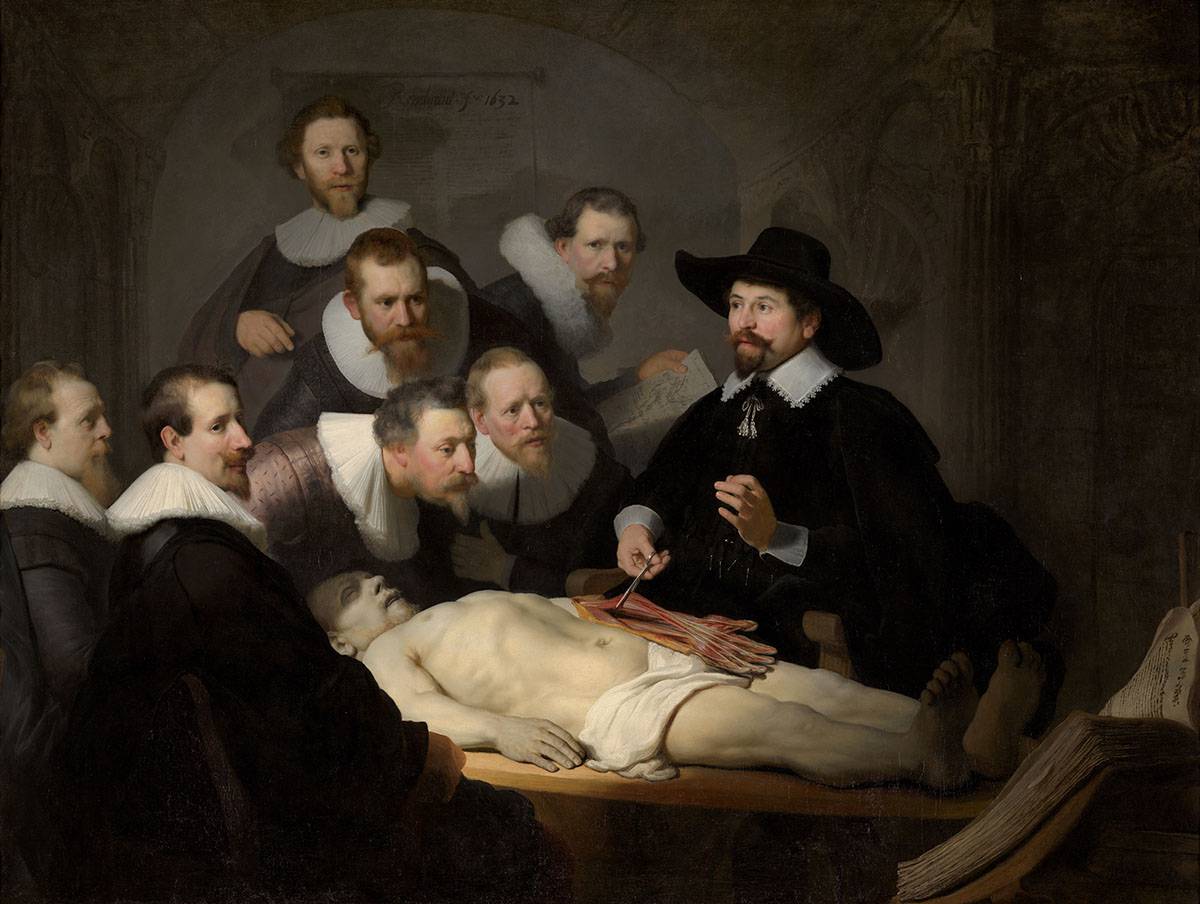 Rembrandt. Lekacja anatomii dr Nicolasa Tulpa, 1632, płótno, 216 x 169 cm, Mauritshuis, Haga