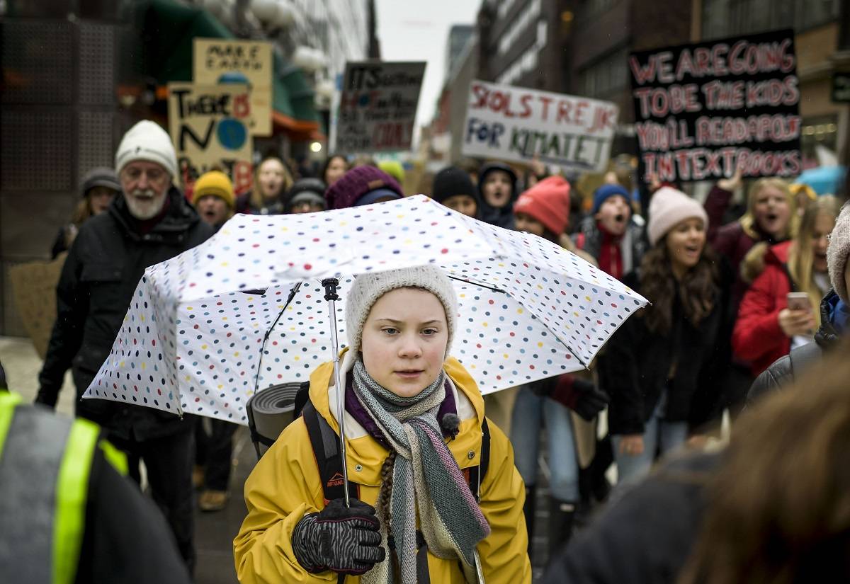 Greta podczas protestów w Sztokholmie
