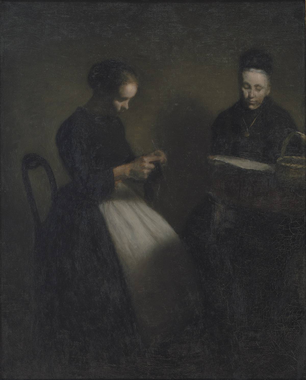 Vilhelm Hammershøi, Wieczorne wnętrze. Matka i żona artysty, 1891, Statens Museum for Kunst, National Gallery of Denmark