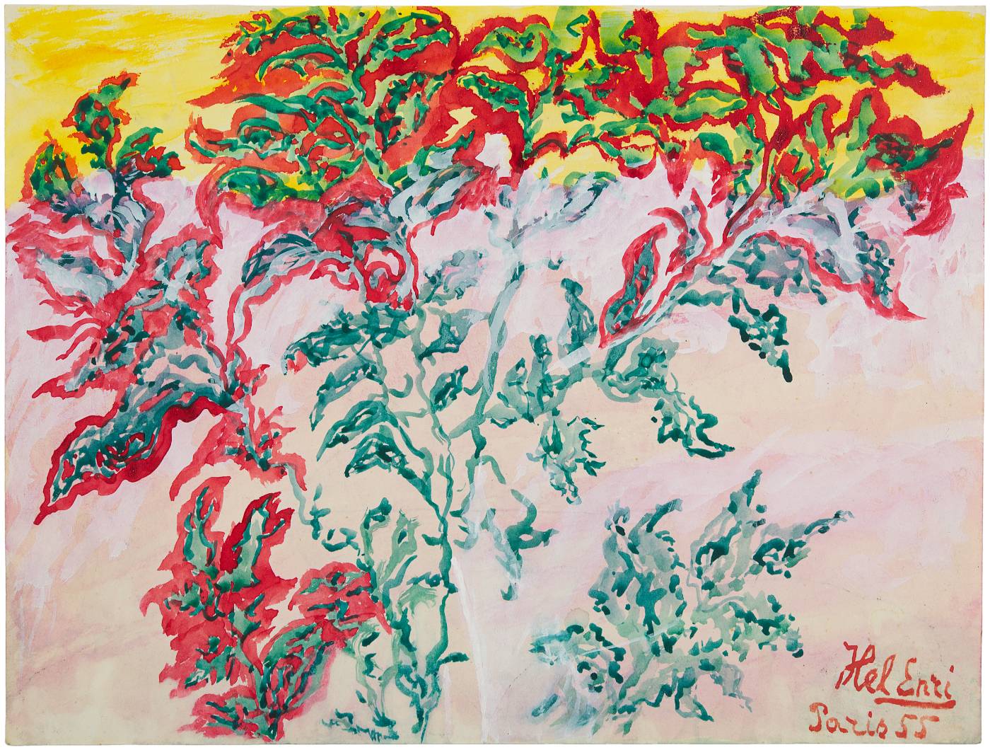 Hel Enri, Kompozycja roślinna, 1955, akwarela na papierze, Wejman Gallery / (Fot. Materiały prasowe POLIN)