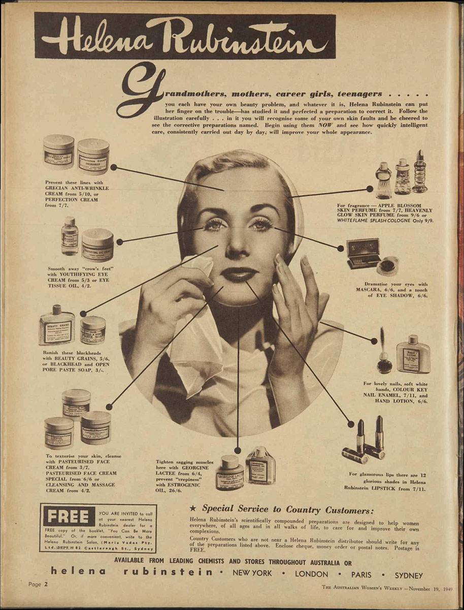 Australijska reklama kosmetyków Heleny Rubinstein z 1949 roku / Internet Archive
