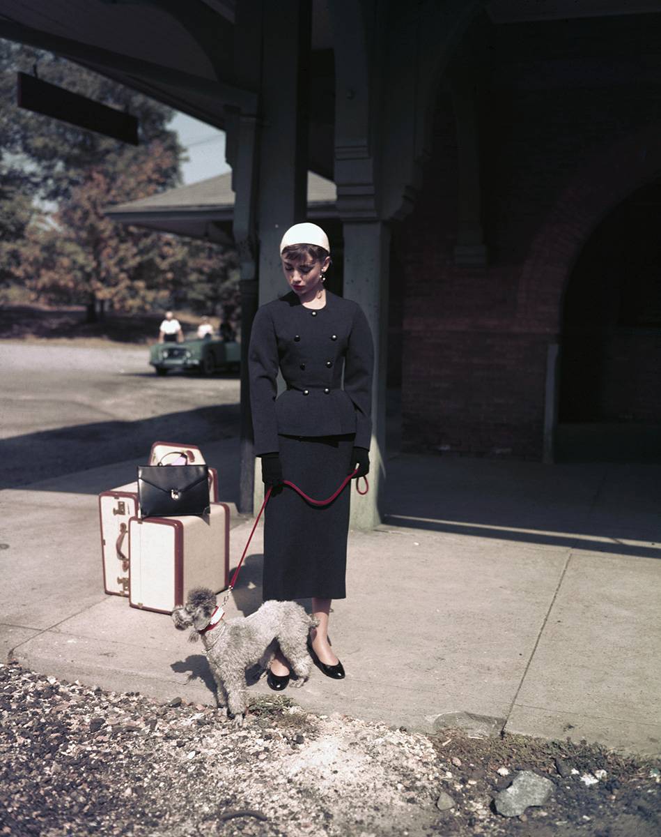 Audrey Hepburn w ołówkowej spódnicy na planie filmu Sabrina (Fot. Bettmann)