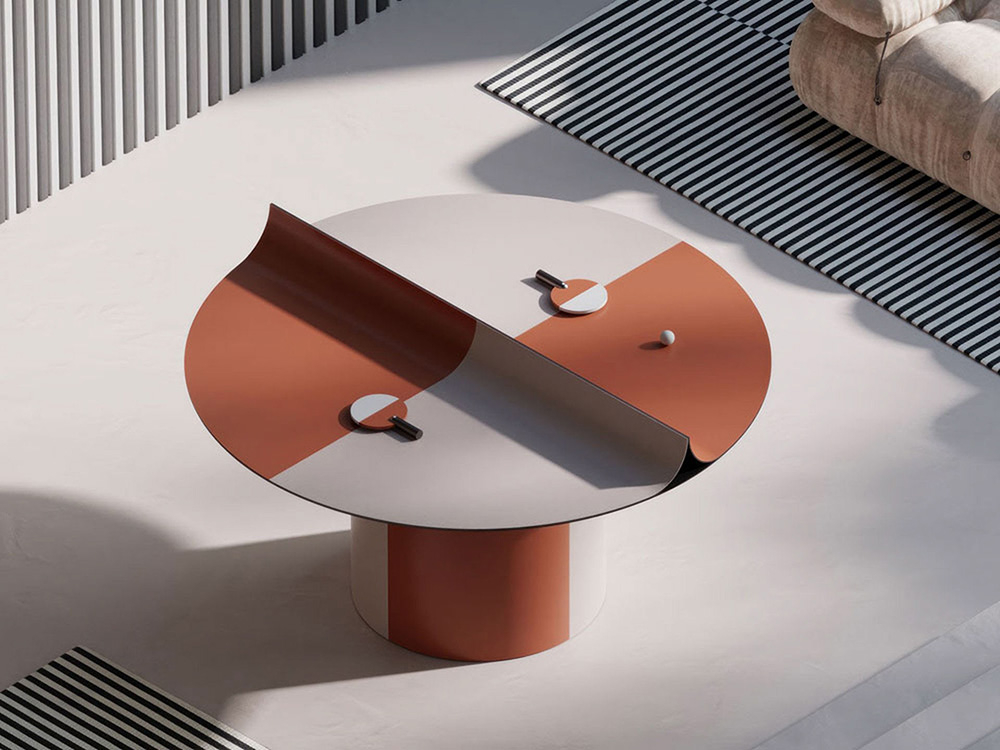 Stół Match, projekt Martinelli Venezia stanowił jeden z eksponatów na prezentacji firmy Fenix zatytułowanej The Design Duo Double Feature, przygotowanej pod kuratelą Federiki Sali w ramach zeszłorocznego mediolańskiego tygodnia dizajnu. Fot. Fenix