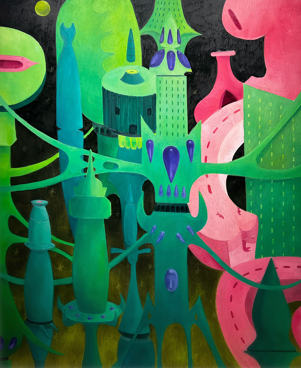 Jan Możdżyński, I pushed my soul in a deep dark hole and than I followed it in, 2025, olej na płótnie, 160x 130cm, fot. dzięki uprzejmości artysty