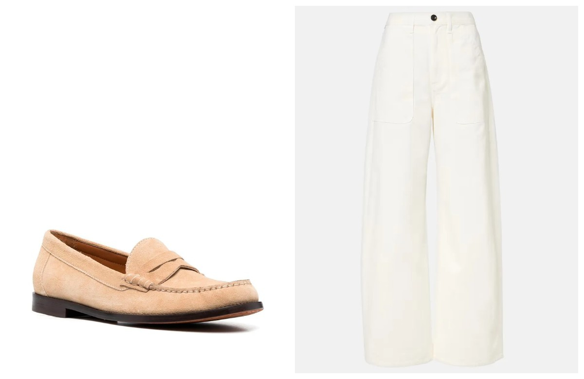Beżowe mokasyny i baggy jeans to idealny zestaw na lato 2025.
