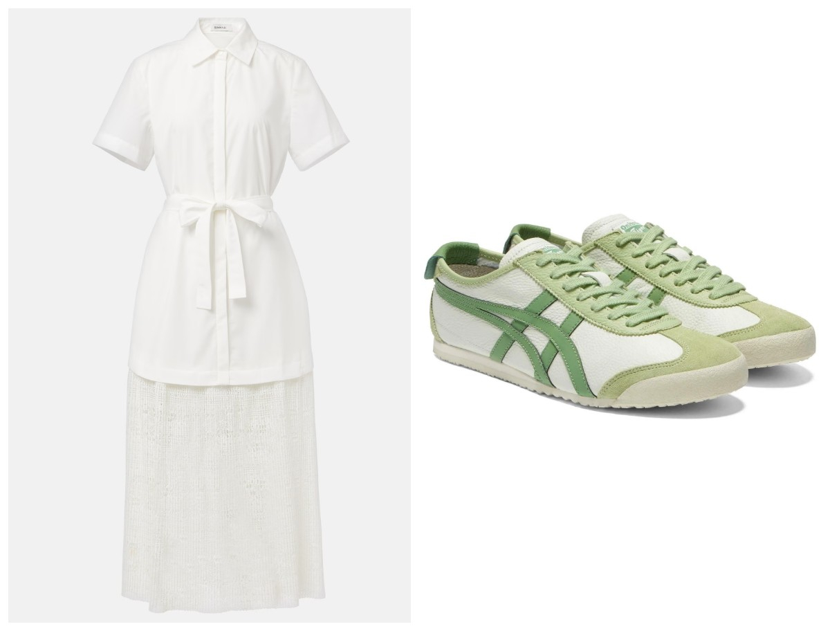 Sukienka koszulowa Simkhai ok. 3150 zł i snakersy Onitsuka Tiger Mexico 770 zł (Fot. Materiały prasowe)