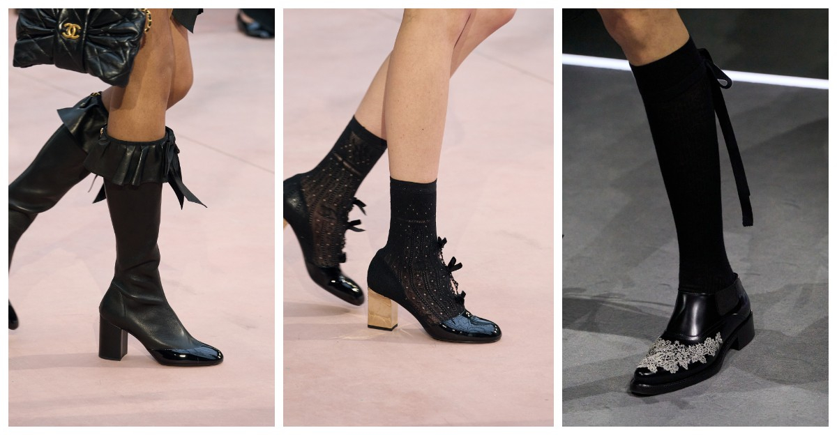 Buty z falbankami i koronkami Chanel i Dior (Fot. Spotlight. Launchmetrics )
