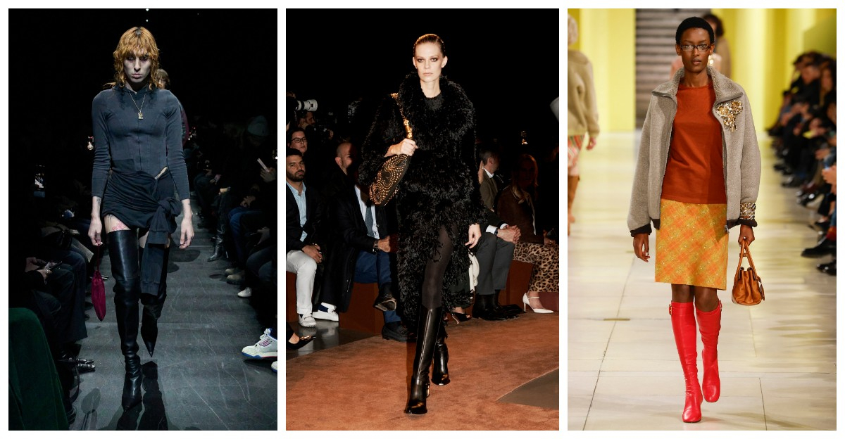 Kozaki z dopasowaną cholewką w kolekcjach Balenciaga, Schiaparelli, Miu Miu (Fot. Spotlight. Launchmetrics )