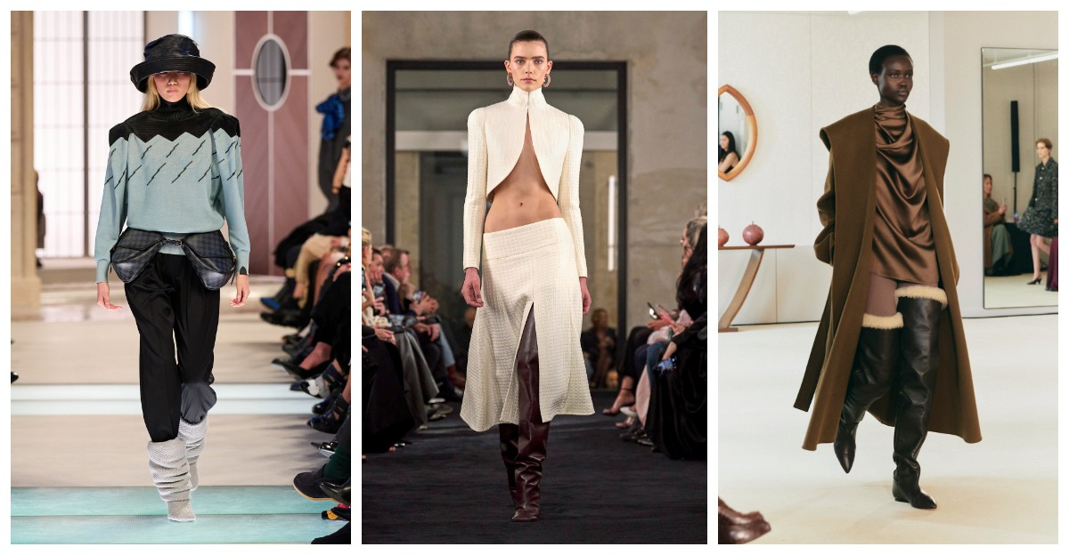 Kozaki z marszczoną cholewką w kolekcjach Louis Vuitton, Alaia, Altuzarra / (Fot. Spotlight. Launchmetrics )