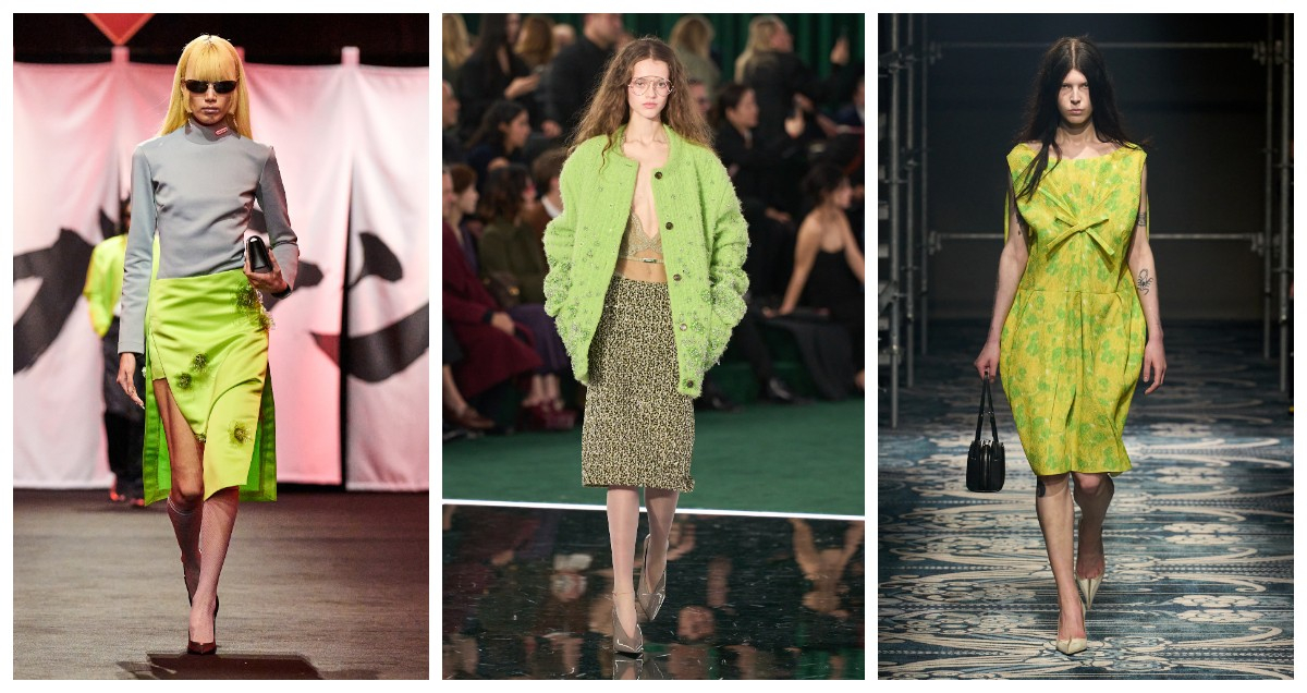 Limonkowe ubrania Casablanca, Gucci, Prada / (Fot. Spotlight. Launchmetrics / Agencja FREE)