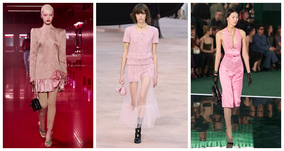 Pudrowy róż w kolekcjach Valentino, Chanel, Gucci / (Fot. Spotlight. Launchmetrics )