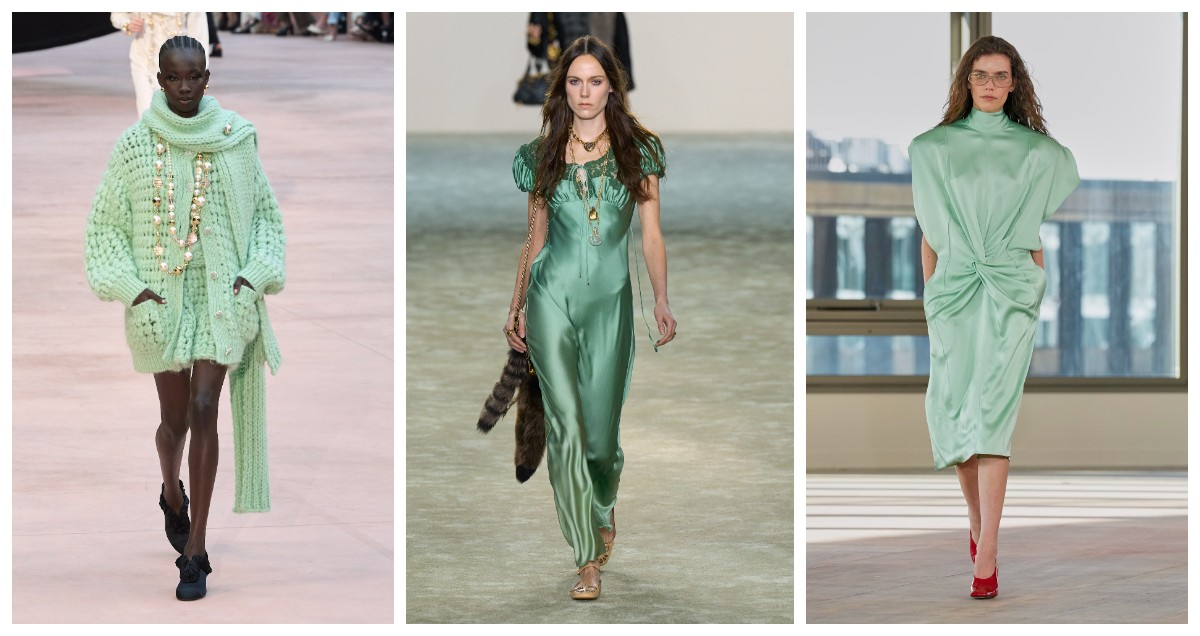 Seledynowe projekty Chanel, Chloe, Stella McCartney / (Fot. Spotlight. Launchmetrics )