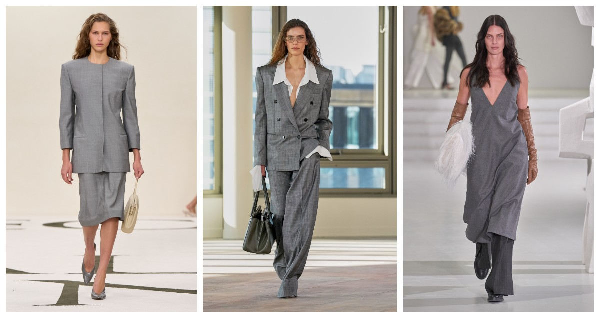 Szare odcienie w minimalistycznych projektach Calvin Klein, Stella McCartney, The Garment / (Fot. Spotlight. Launchmetrics )