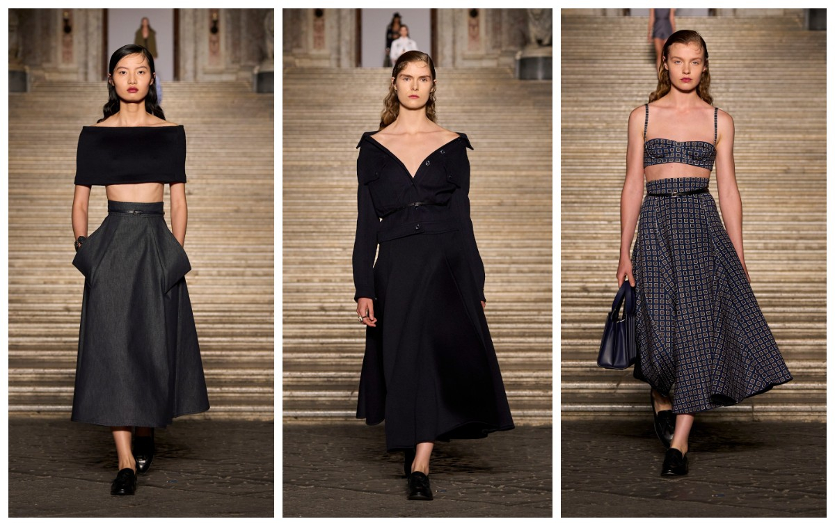 Kolekcja Max Mara Resort 2026. Modelki prezentują rozkloszowane spódnice w eleganckich stylizacjach.