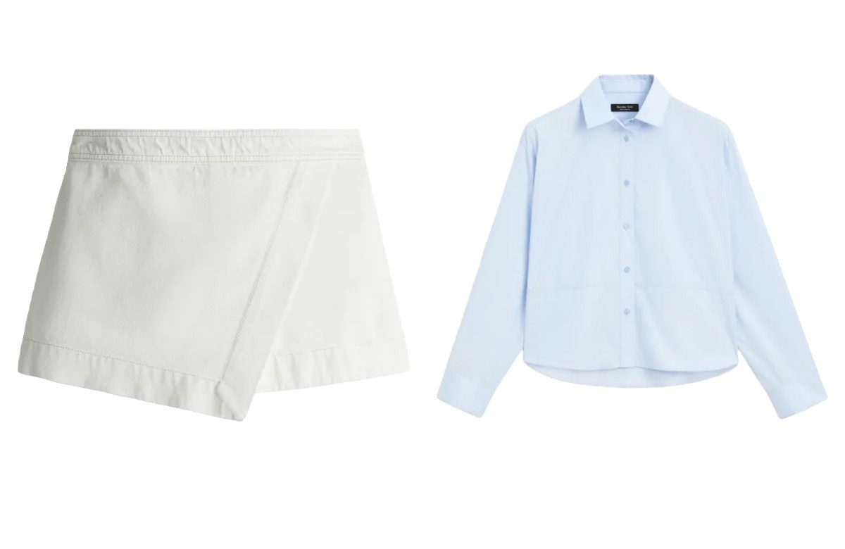Spódnica mini H&M, koszula Massimo Dutti (Fot. Materiały prasowe)