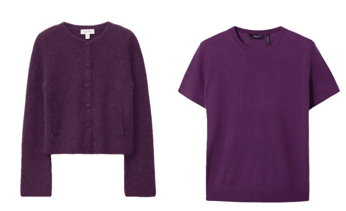 Fioletowy sweter & Other stories, fioletow T-shirt Theory (Fot. Materiały prasowe)