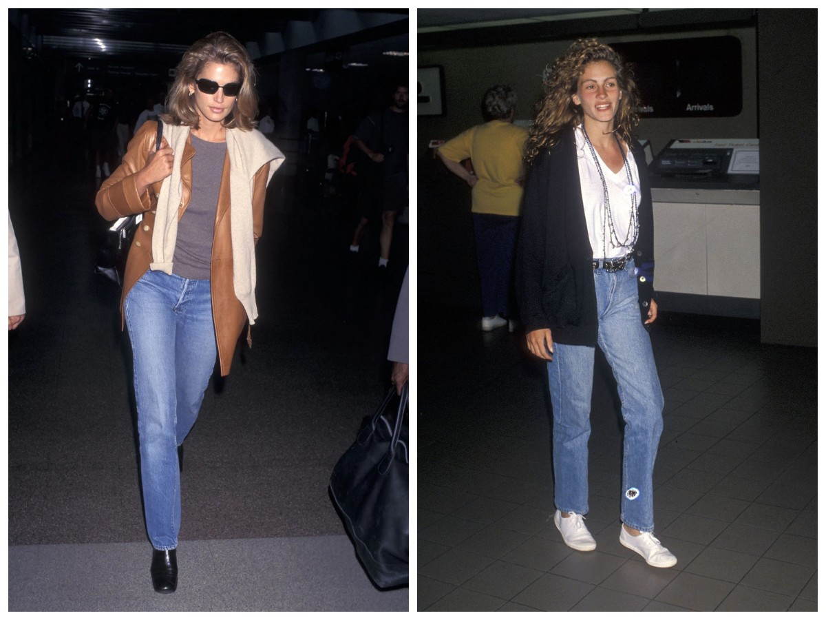 Cindy Crawford w prostych jeansach w 1997 roku /
Julia Roberts w prostych jeansach w 1990 roku (Fot. Getty Images)