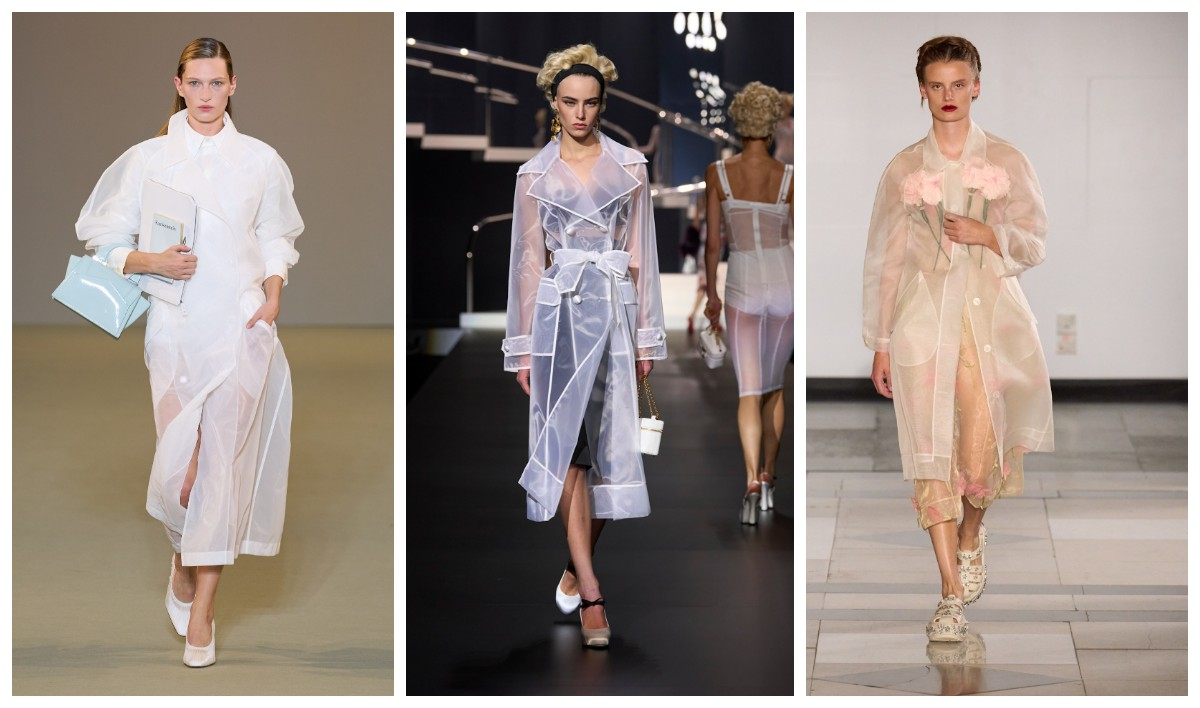 Transparentne płaszcze z kolekcji Dolce&Gabbana, Simone Rocha / (Fot. Spotlight. Launchmetrics / Agencja FREE)