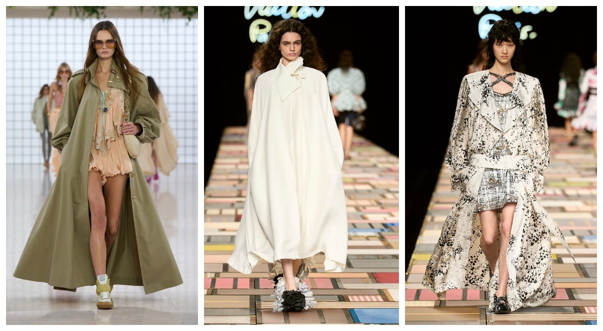 Zamaszyste płaszcze wiosenne CHloe, Louis Vuitton / (Fot. Spotlight. Launchmetrics )