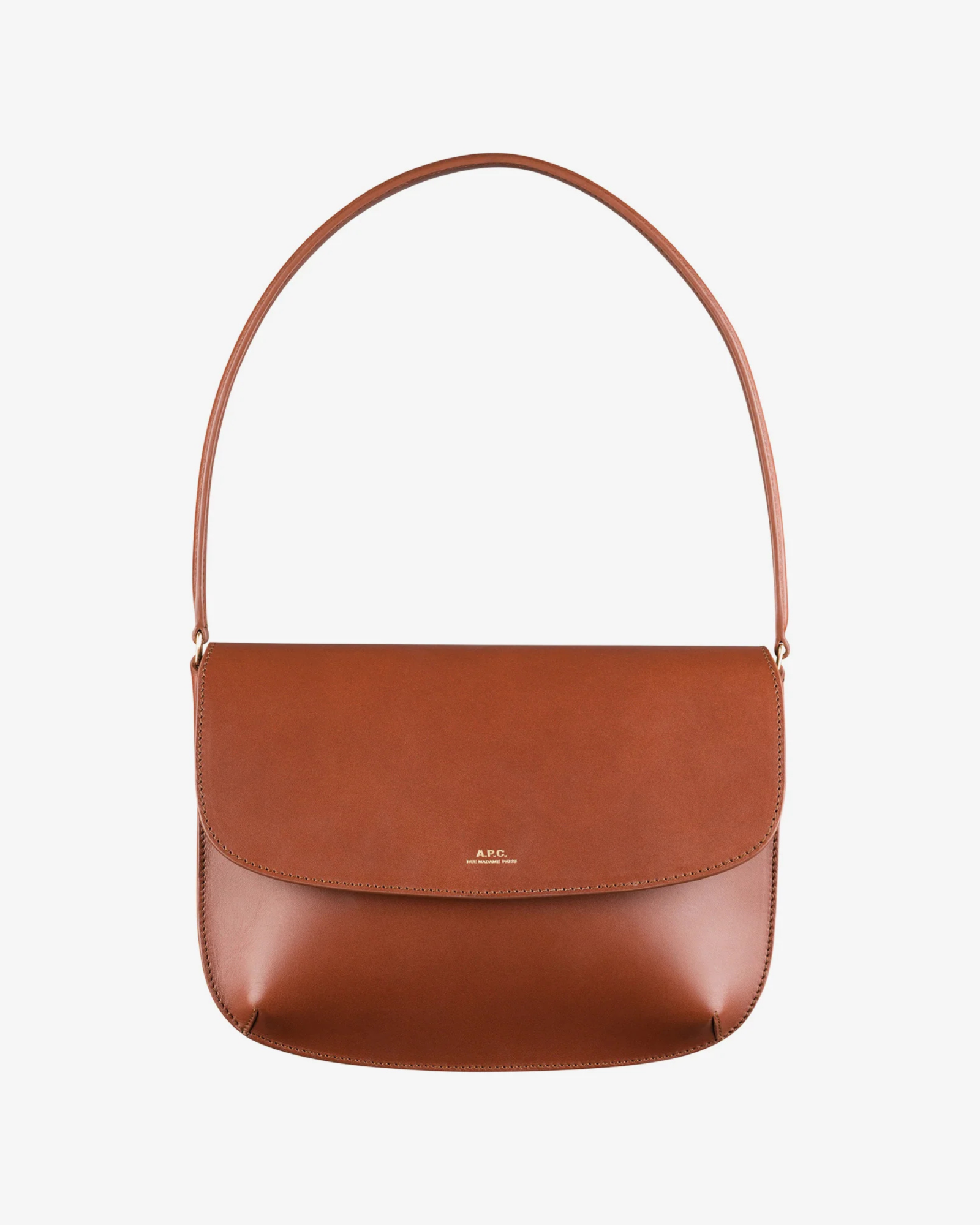 Torebka listonoszka A.P.C. Sarah w odcieniu brązu, z eleganckim zapięciem i minimalistycznym designem.