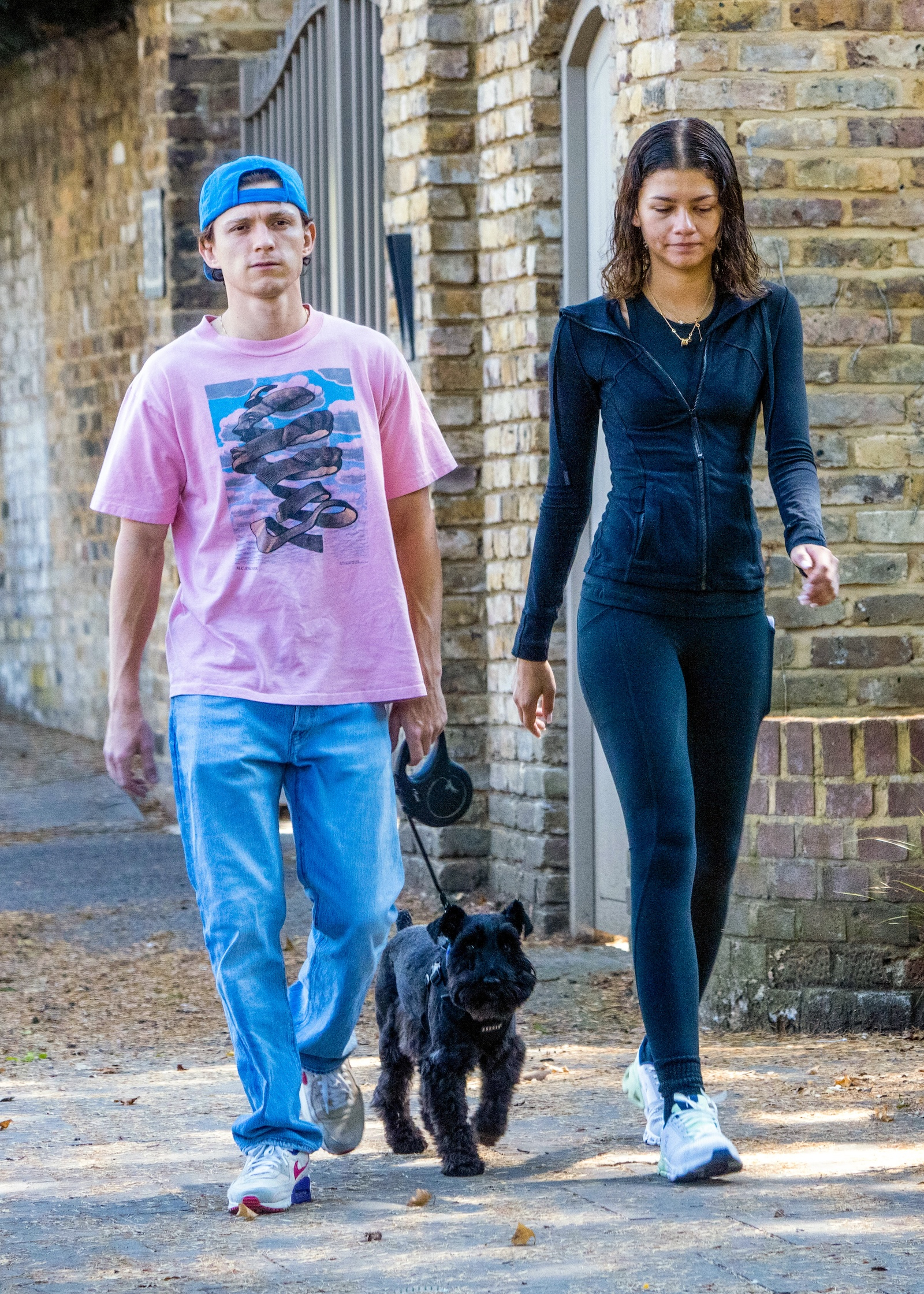 Tom Holland i Zendaya spacerują po Londynie z psem Noon w 2023 roku.