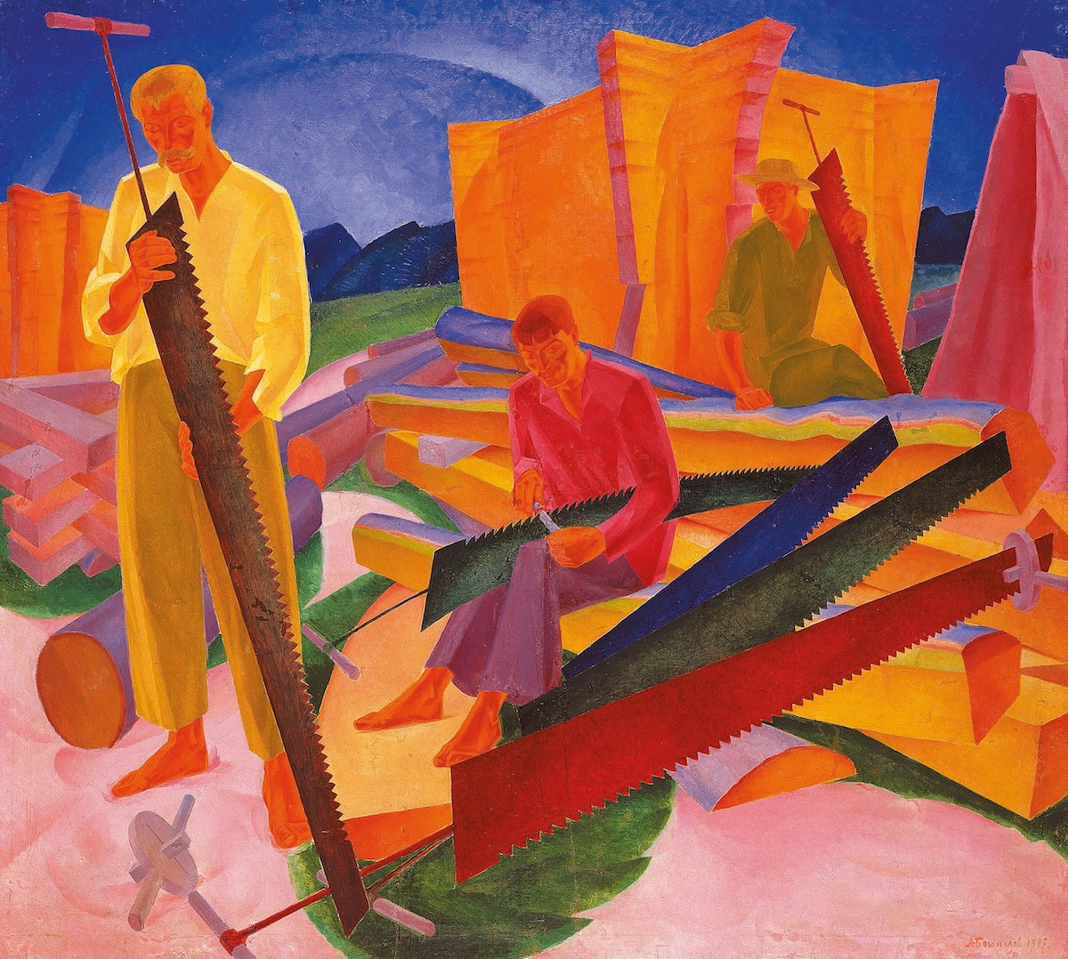 Ołeksandr Bohomazow, Ostrzenie pił, 1927 (National Art Museum of Ukraine)