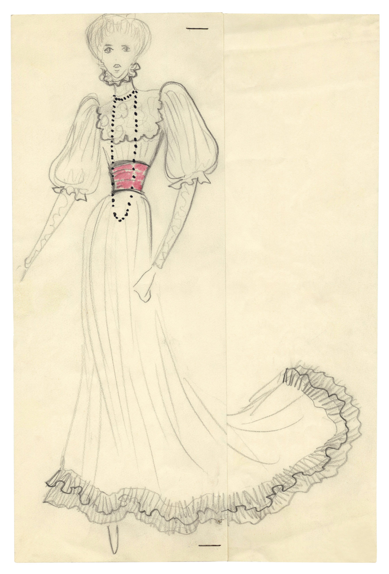 Szkic kreacji Yves Saint Laurent na Bal Prousta w 1971 . / Fot. Muzeum YSL w Paryżu
