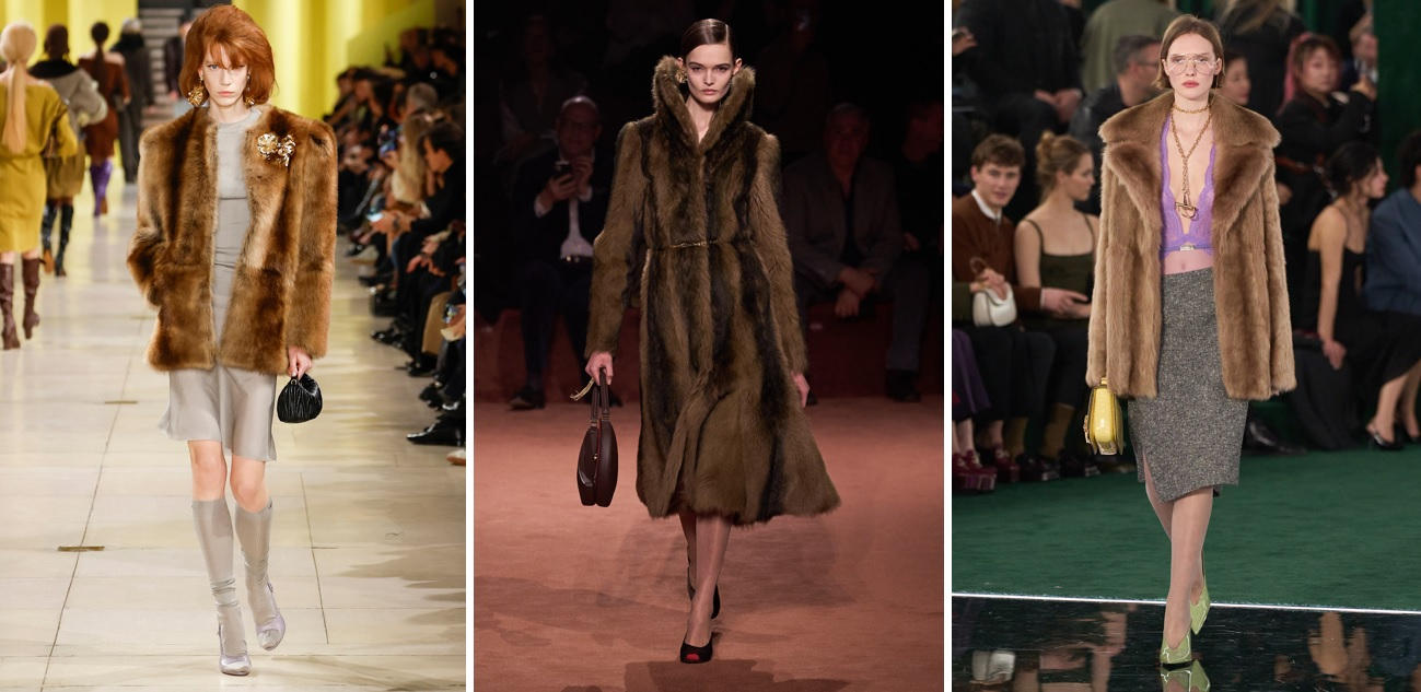 Sztuczne futro w kolekcjach Miu Miu, Fendi i Gucci / Fot. Spotlight. Launchmetrics
