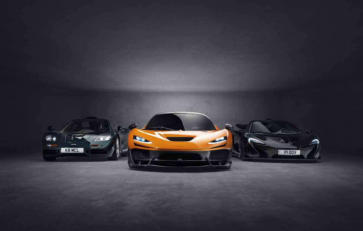 Samochody McLaren F1, P1, W1.