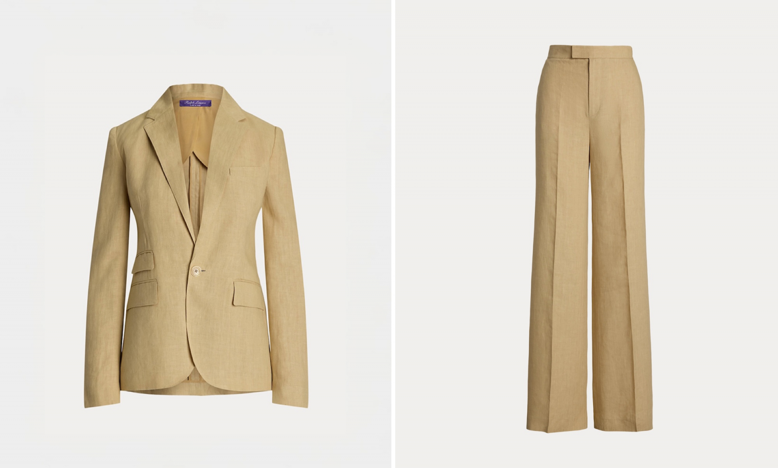 Lniany garnitur z lekko rozszerzanymi spodniami Ralph Lauren. (Fot. Materiały prasowe)