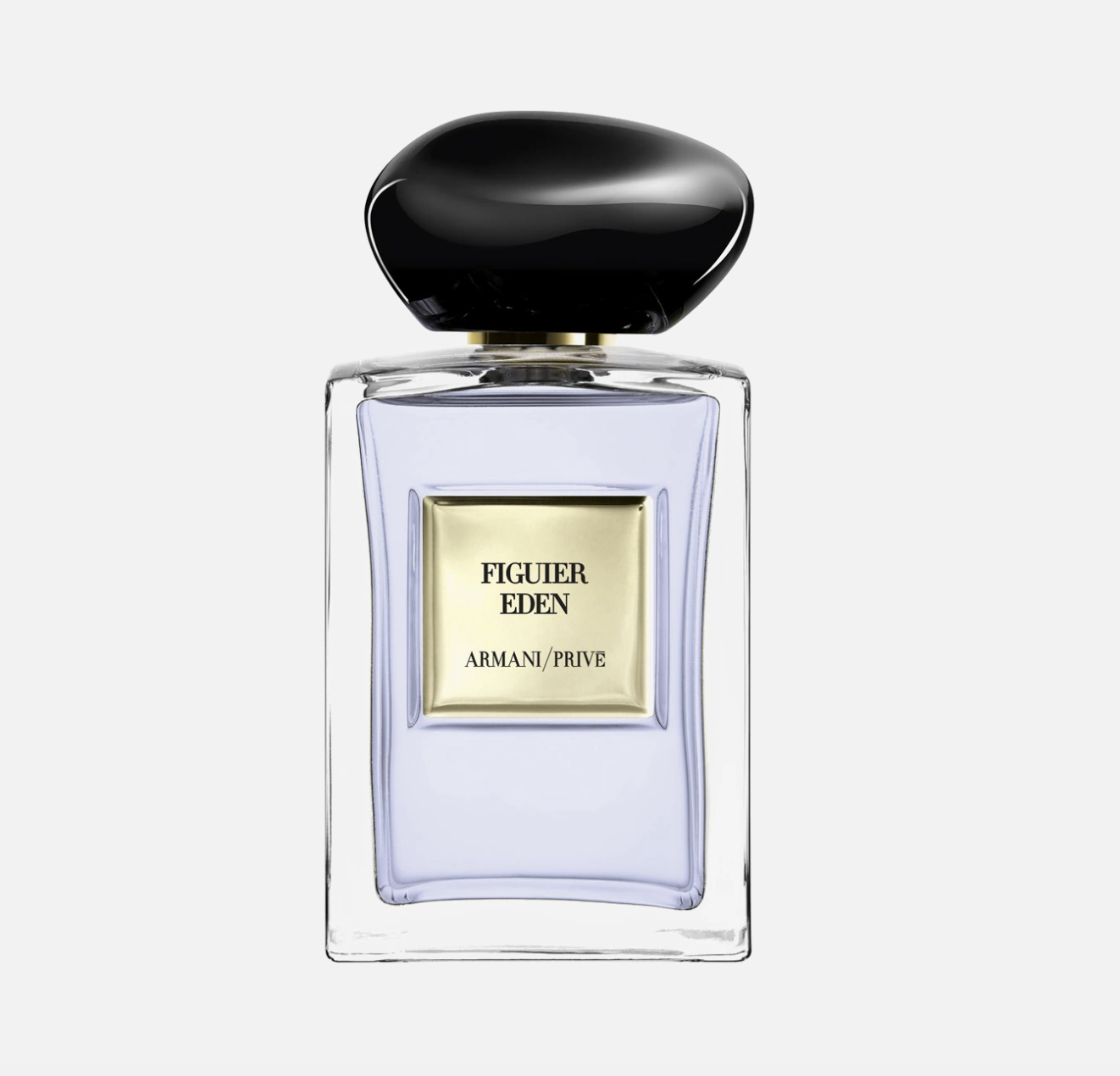 Flakon perfum Figurier Eden od Armani/Privé, prostokątny z elgancką czarną nakrętką.