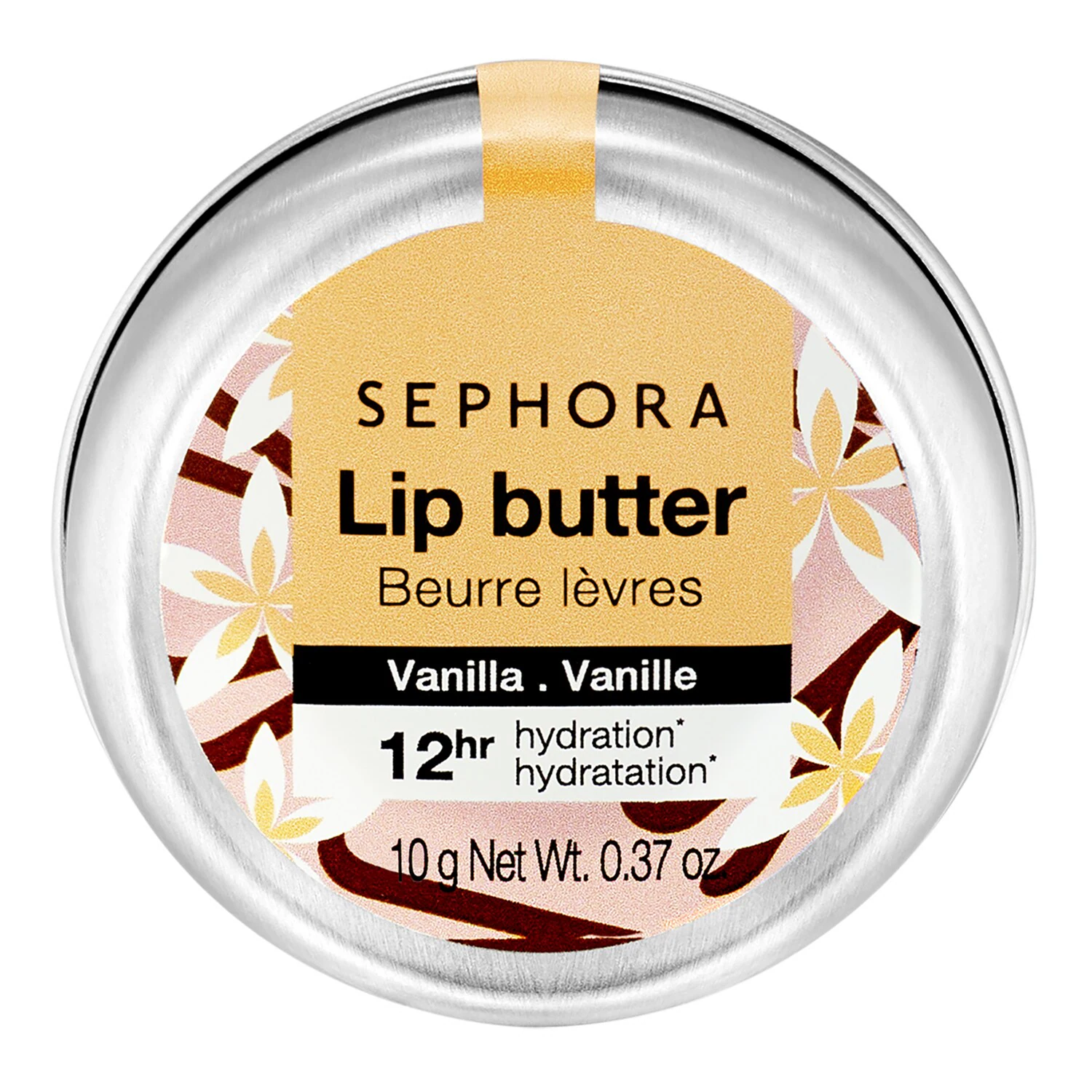 Słoiczek z masłem do ust Sephora w zapachu waniliowym, 10 g, zapewniający 12 godzin nawilżenia.