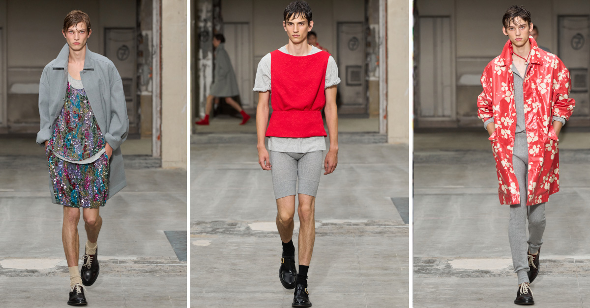 Dries Van Noten, pokaz wiosna-lato 2026, moda męska, prezentuje różnorodne, awangardowe stylizacje.