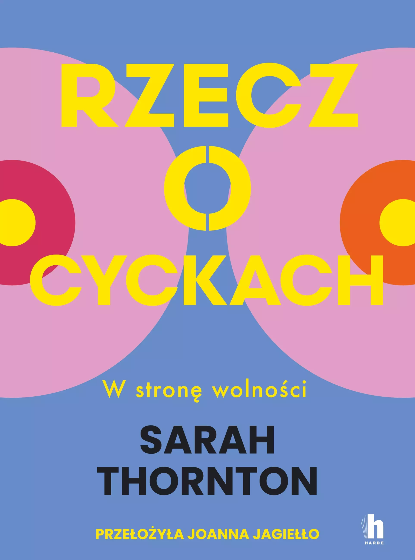 Okładka książki "Rzecz o cyckach" autorstwa Sarah Thornton. Kolorowy design z różowymi kształtami i dużymi, wyraźnymi napisami.