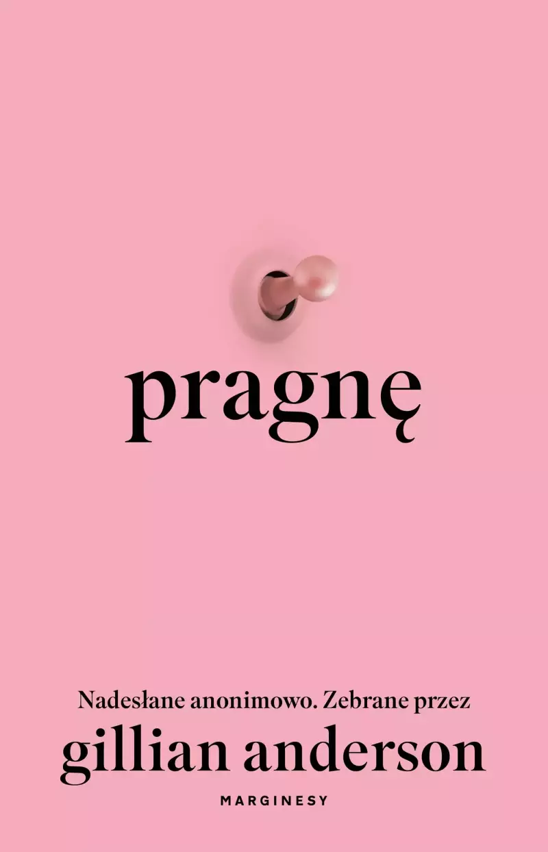 Okładka książki "Pragnę" z różowym tłem, na której widnieje tytuł oraz nazwisko Gillian Anderson.