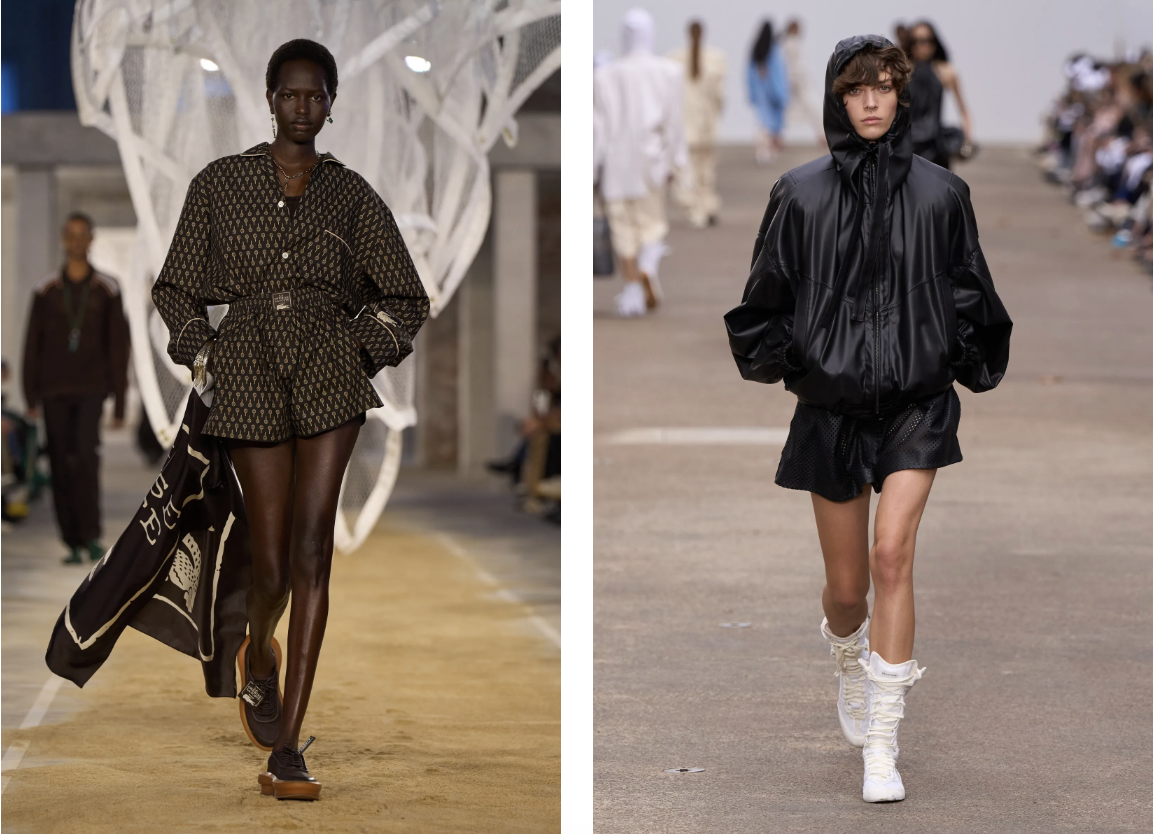 Pokazy Lacoste i Stella McCartney na sezon wiosna-lato 2025, sportowe spodenki w roli głównej, różne stylizacje.