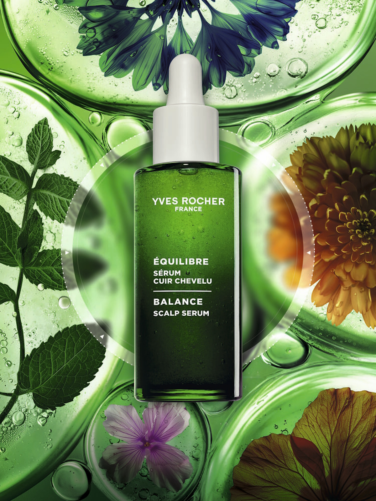 Serum przywracające równowagę skóry głowy marki Yves Rocher.