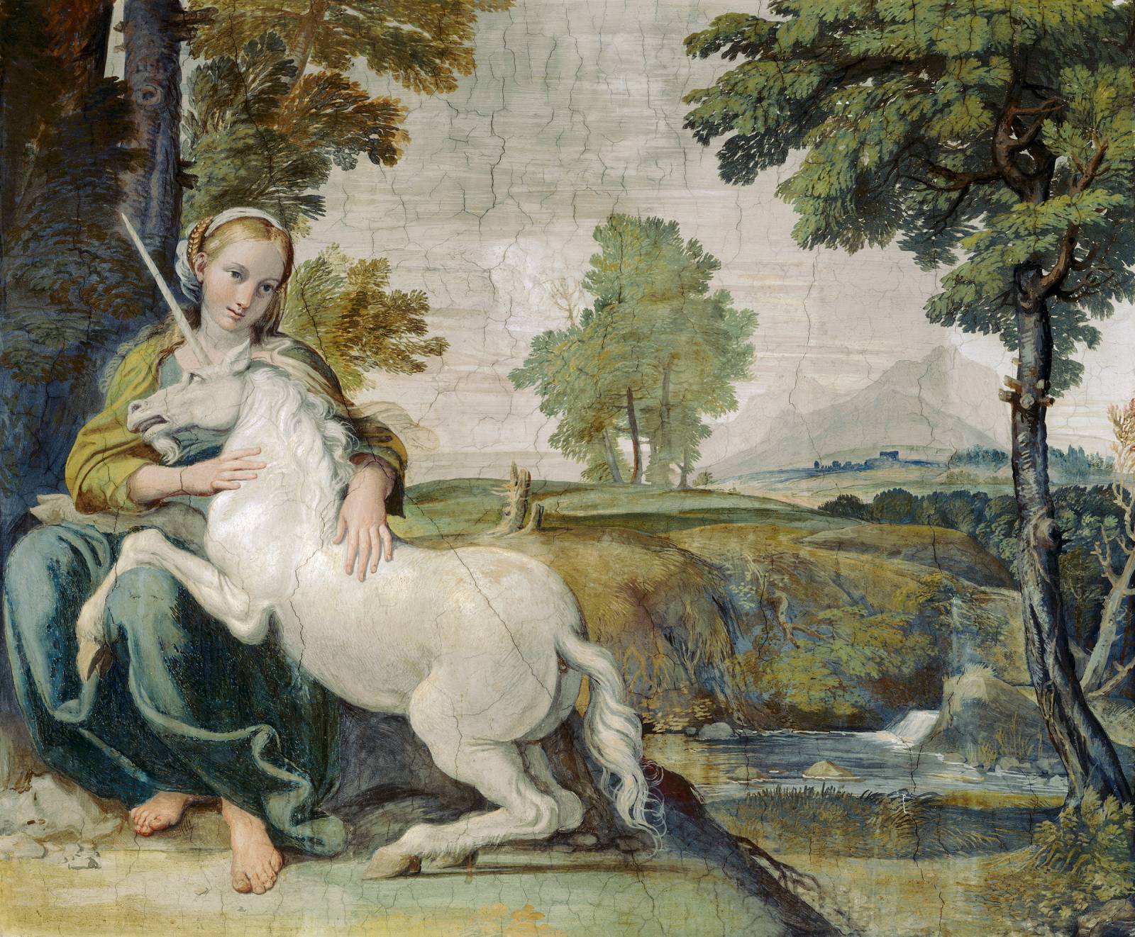 Domenichino, Dziewczyna i jednorożec, ok. 1602, fresk, Palazzo Farnese, Rzym/Fot. materiały prasowe