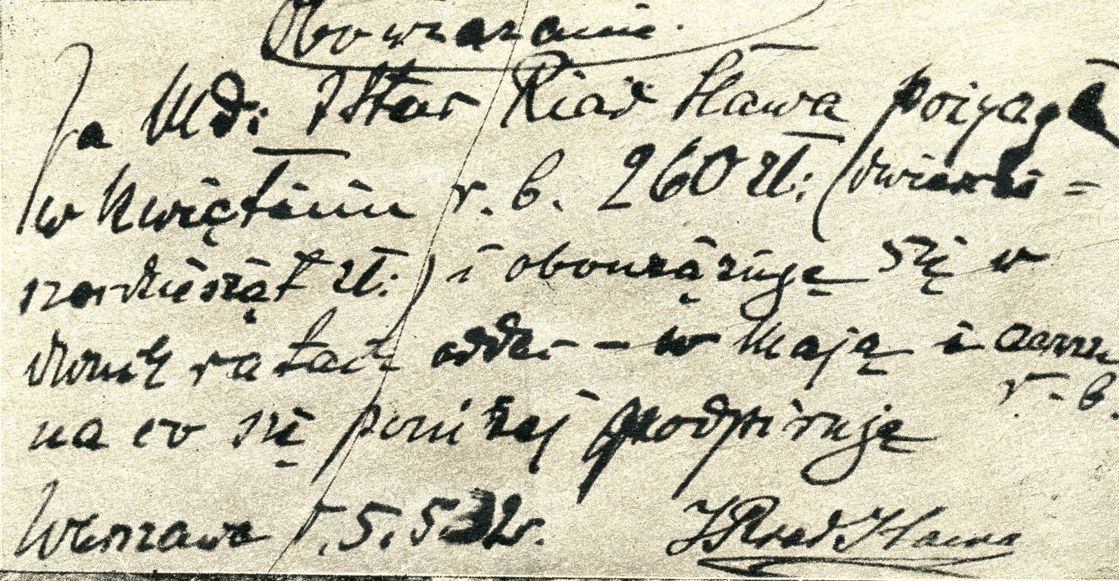 Wprawdzie „Wieczór Warszawski” stwierdzał, że poproszona o weksel Riadh-Hawa podpisała odpowiedni papier „pięknemi egipskiemi literami”, ale ilustracja w „Tajnym Detektywie” pokazuje, że litery były zdecydowanie polskie i niespecjalnie piękne. (Weksel księżniczki, „Tajny Detektyw”)