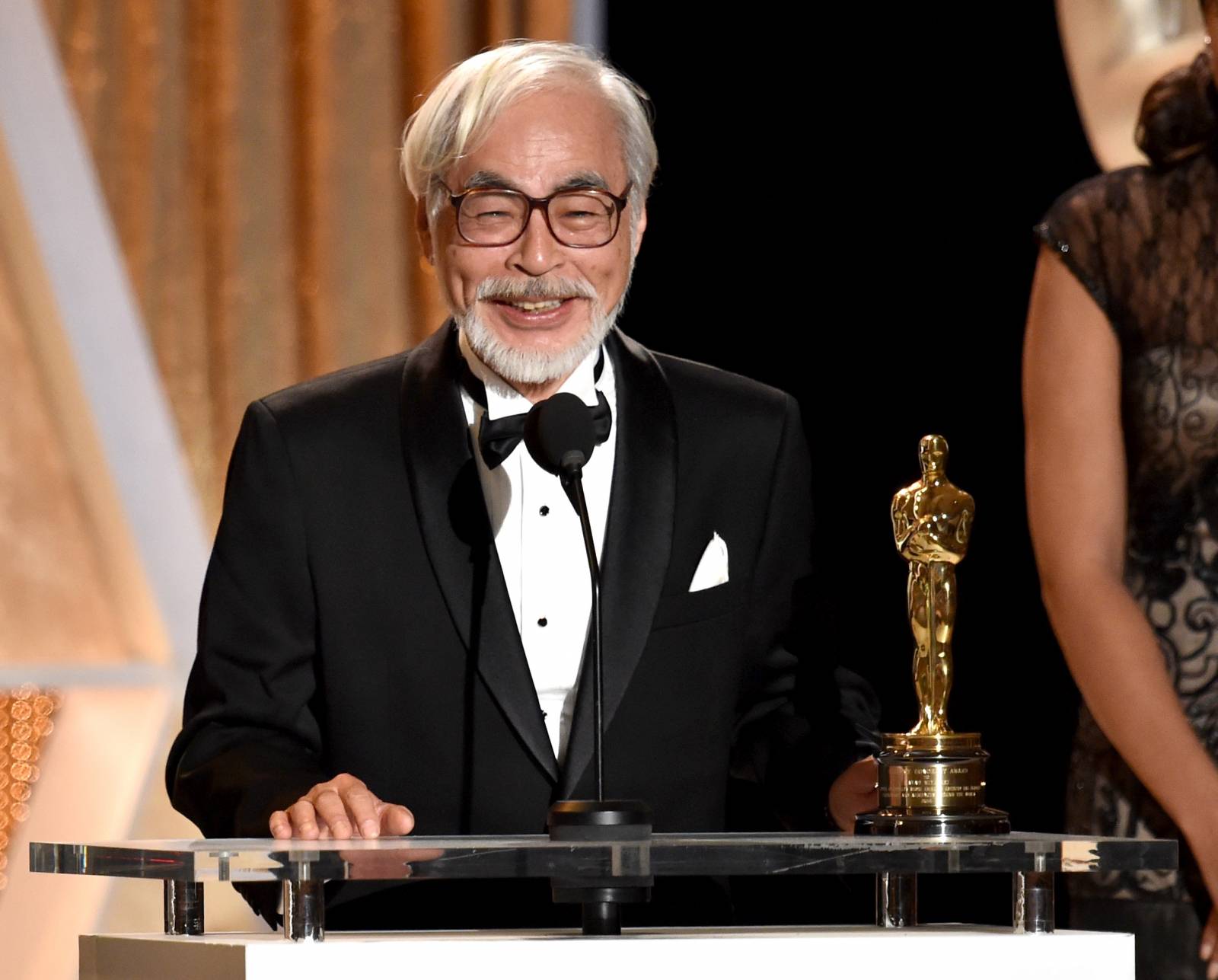Hayao Miyazaki z honorowym Oscarem w 2014 roku / (Fot. Kevin Winter/Getty Images)