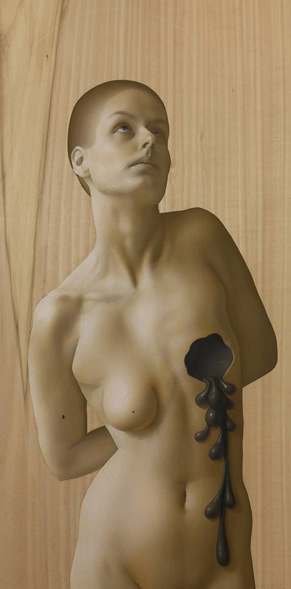 Kle Mens, St. Agatha with breast cut off, oil on panel, 54x27 cm, 2015