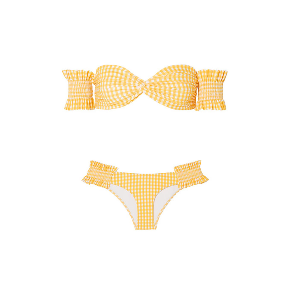 Bikini w żółtą kratkę typu gingham, Caroline Constas