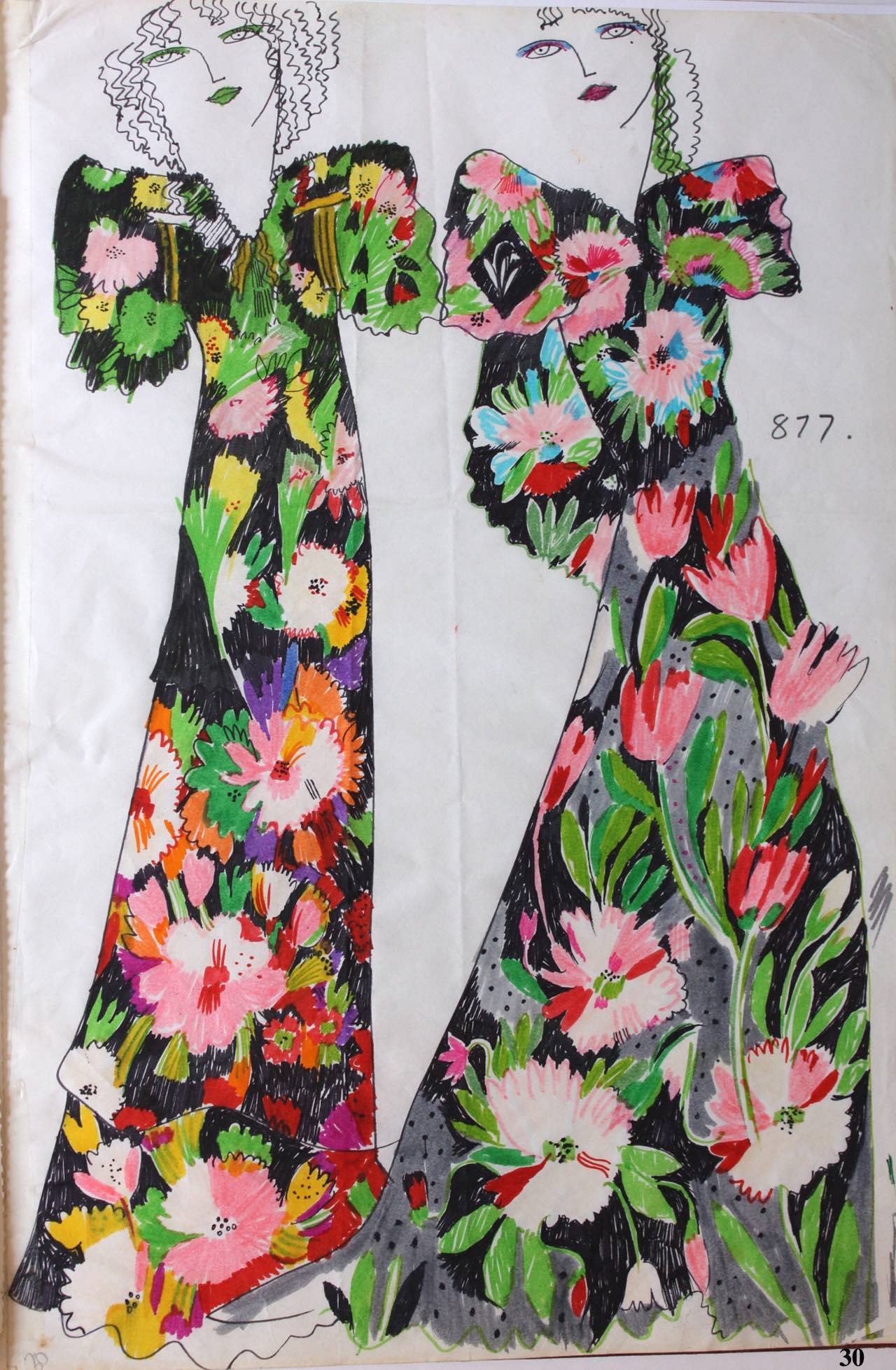 Celia Birtwell, szkic do Tulip Reign, 1972 © Celia Birtwell