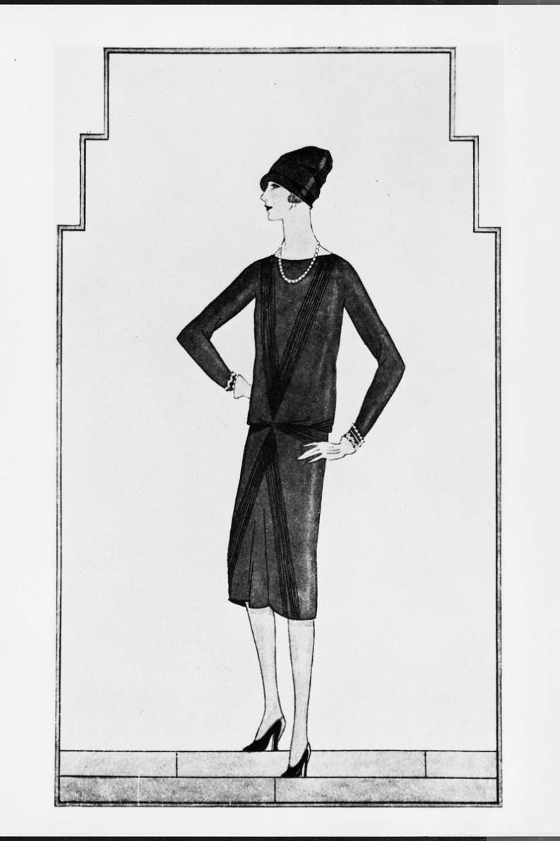 Kreacja Chanel w amerykańskim Vogueu (autor ilustracji nieznany)