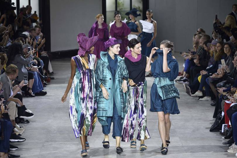 At Issey Miyake Spring/Summer 2019, colours both subtle and sumptuous, and beautiful folding techniques. Credit: GETTY