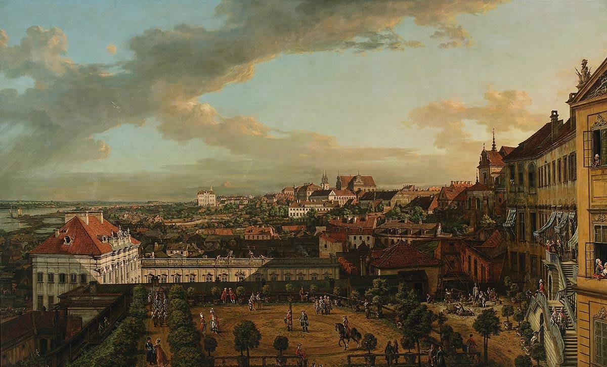 Bernardo Bellotto, zw. Canaletto,, „Widok Warszawy z tarasu Zamku Królewskiego”. Dzieło prezentowane w Galerii Sztuki XIX Wieku Muzeum Narodowego w Warszawie.