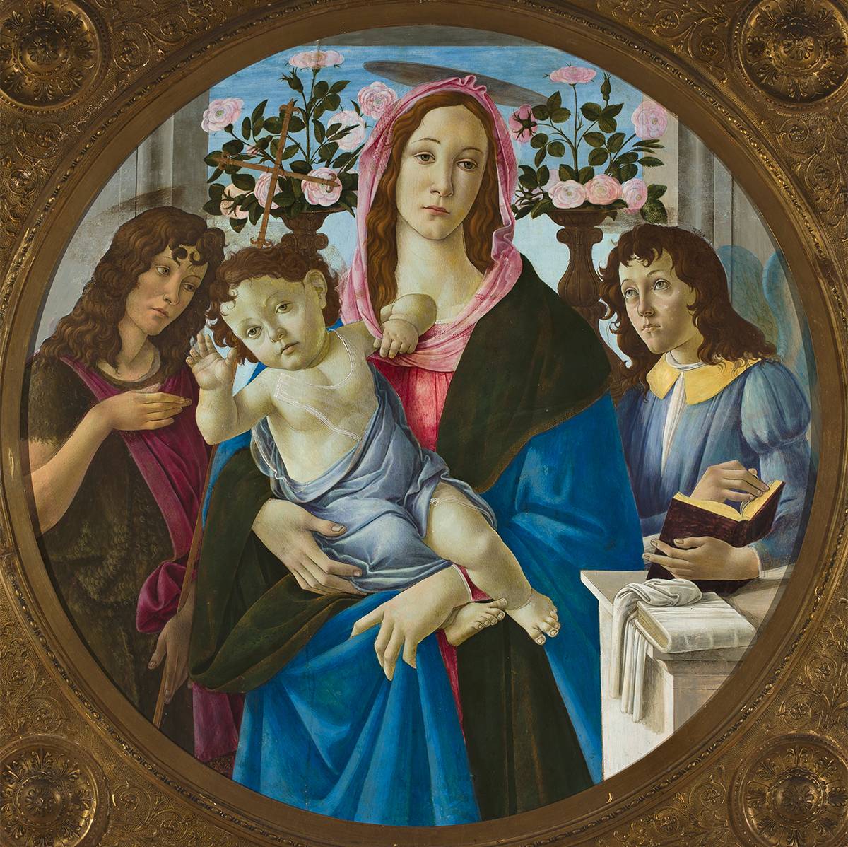 Sandro Botticelli, „Madonna z dzieciątkiem, św. Janem Chrzcicielem i Aniołem”. Dzieło prezentowane w Galerii Sztuki Dawnej Muzeum Narodowego w Warszawie.