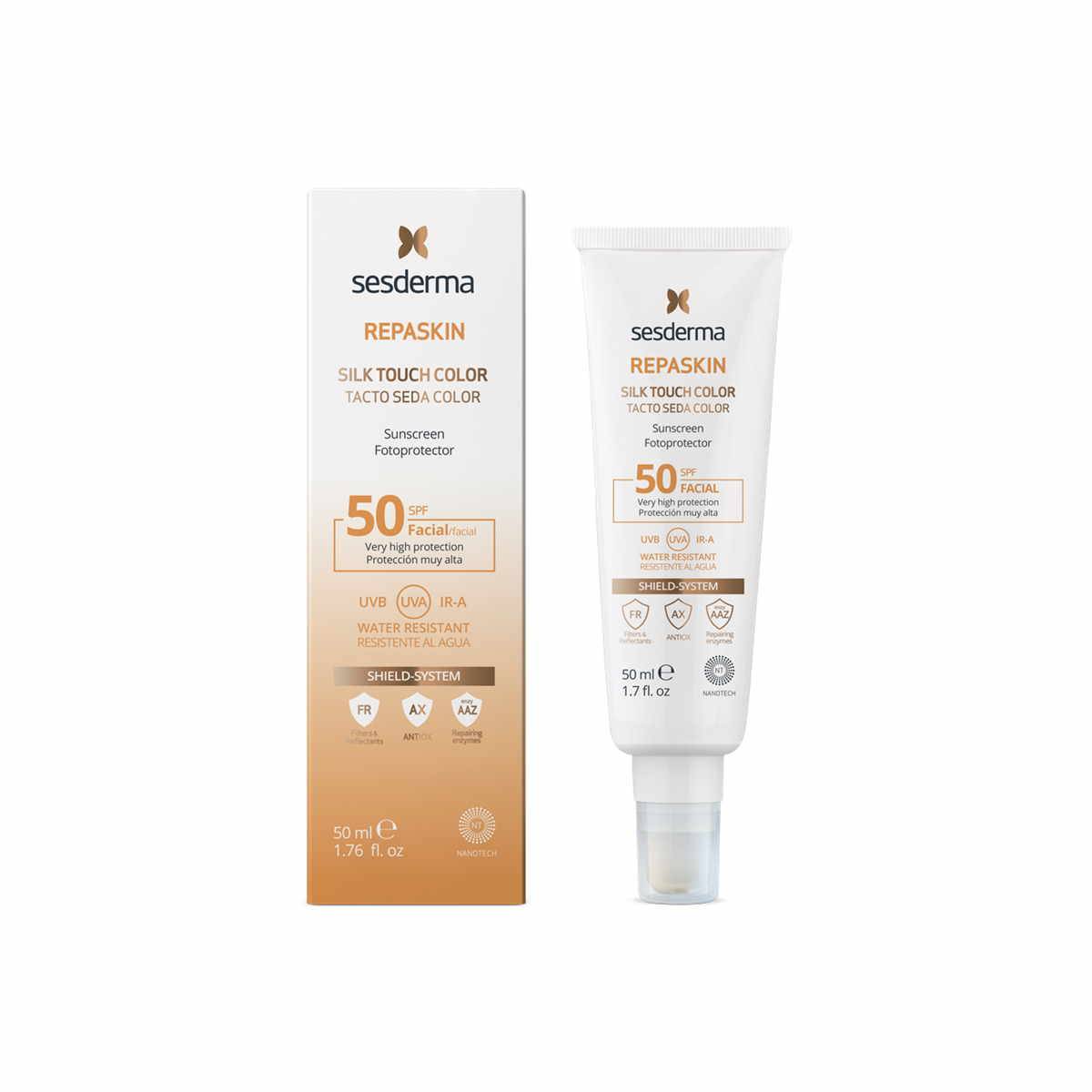 Sesderma Repaskin: Silk Touch Color Fotoprotector SPF50.