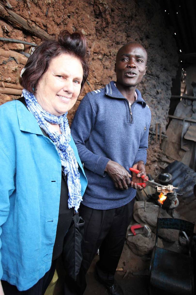 Suzy visits welder Steven Adawo Kine in at his workshop in Kibera, on the outskirts of Nairobi. Adawo-Kine forged Vivienne Westwoods trademark orbs Credit: @SUZYMENKESVOGUE