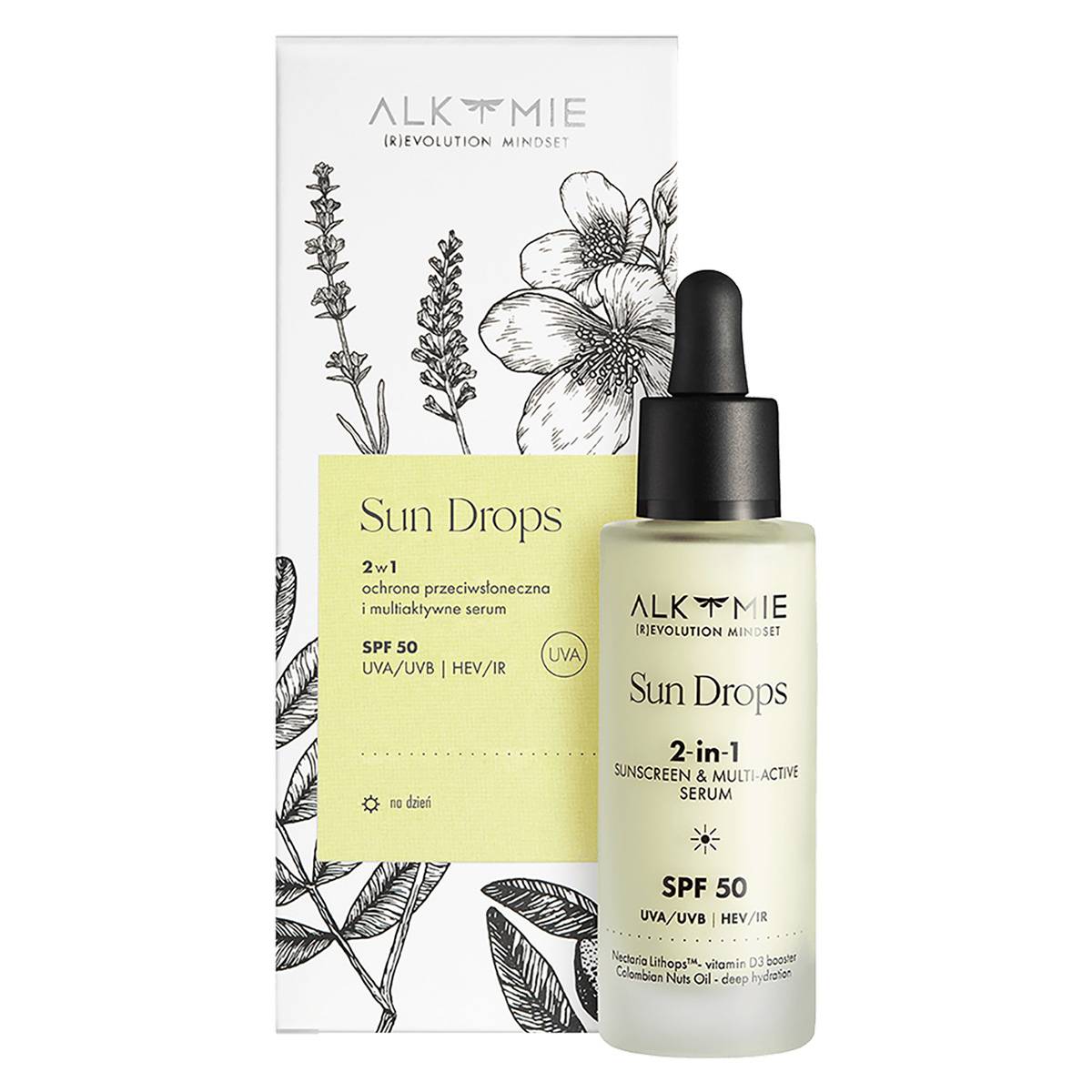 Alkmie Sun Drops 2 w 1 ochrona przeciwsłoneczna i multiaktywne serum / alkmie.com/pl, cena: 169,90 zł / (Fot. Materiały prasowe)